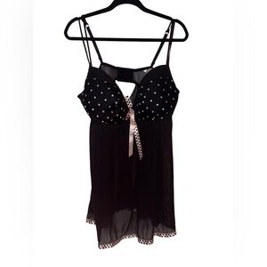 Cacique Babydoll Sheer Nightgown Lingerie Plus 22/24 Polka Dot Black